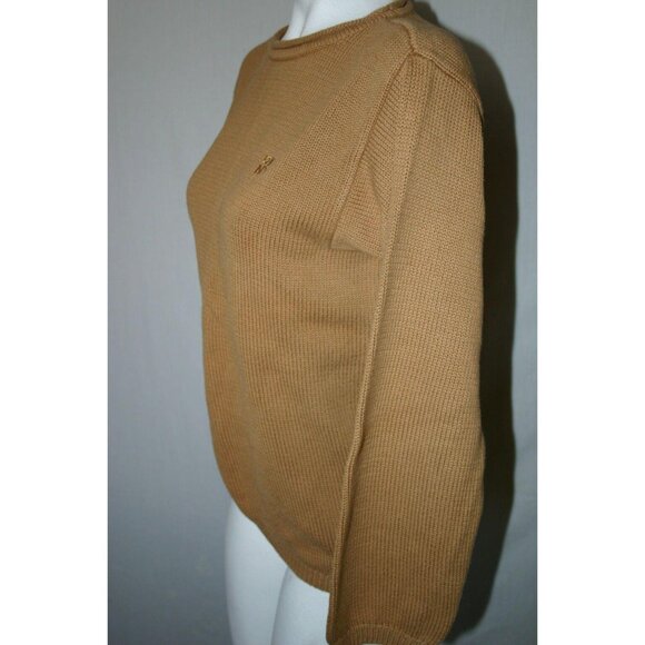 DKNY Womens Ribbed Knit Camel Sweater Long Sleeve Crewneck  Size Medium - Picture 5 of 6